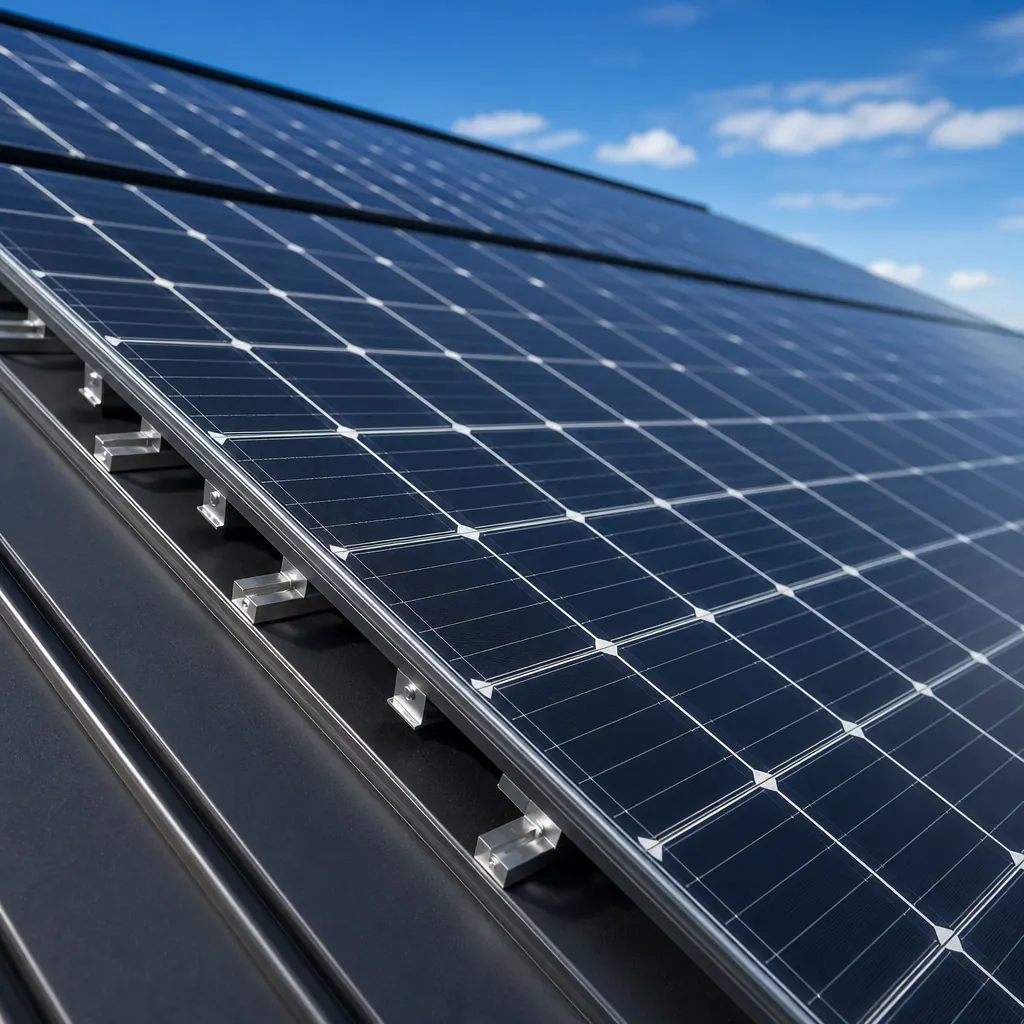Close-up of solar panels being inspected and cleaned during a maintenance visit