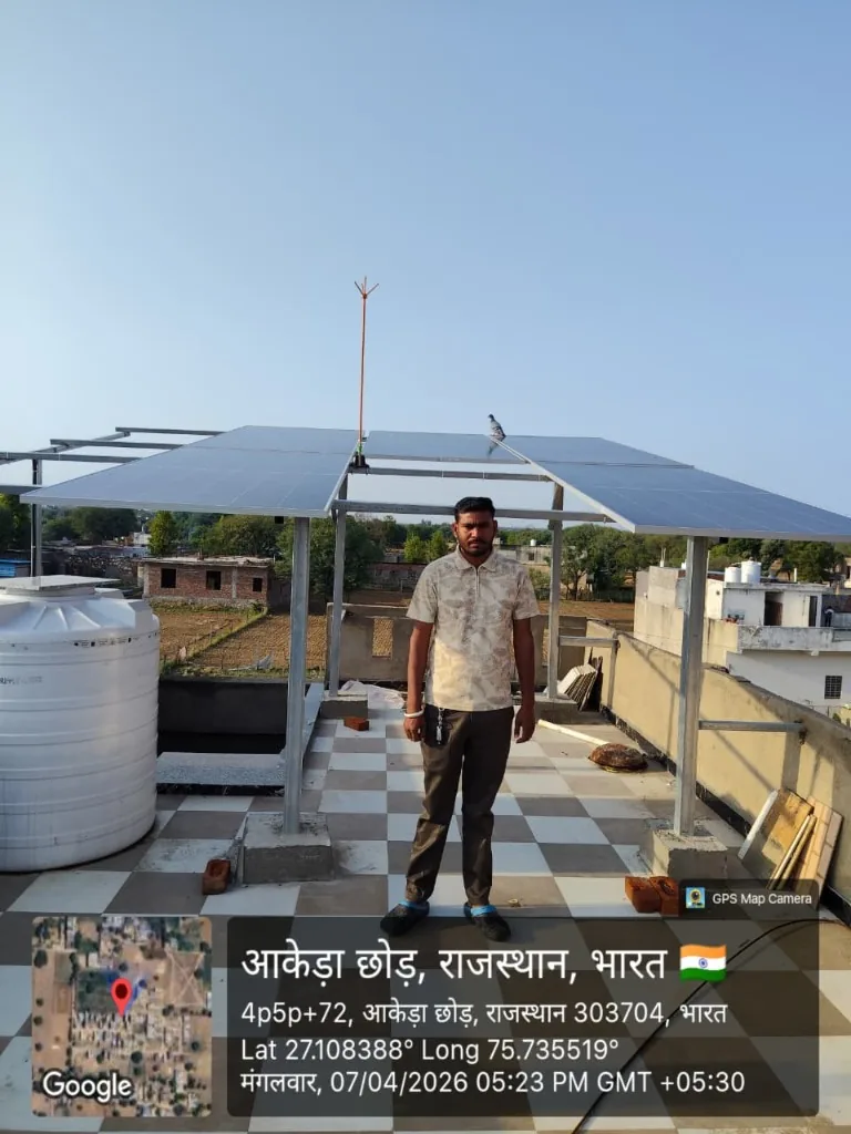 Elevated rooftop solar installation by SolarOnn in Akeda Chhor Rajasthan