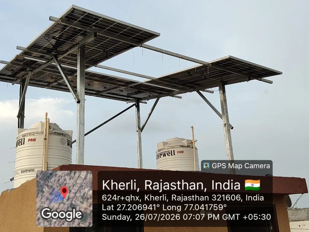 Elevated solar structure installed by SolarOnn in Kherli Rajasthan